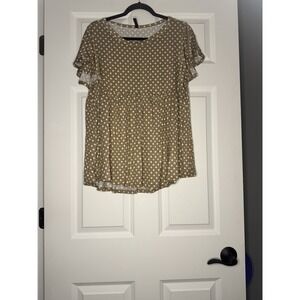 I Clique Short Sleeve Polka Dot Babydoll Top Large Taupe W Cream